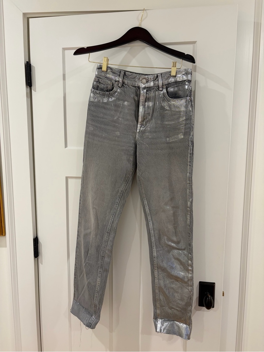 Zara High-Rise Metallic Silver Women's Jeans
